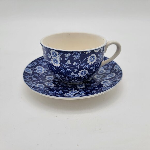 Pair of Blue Calico Teacup and Saucers - Picture 3 of 9